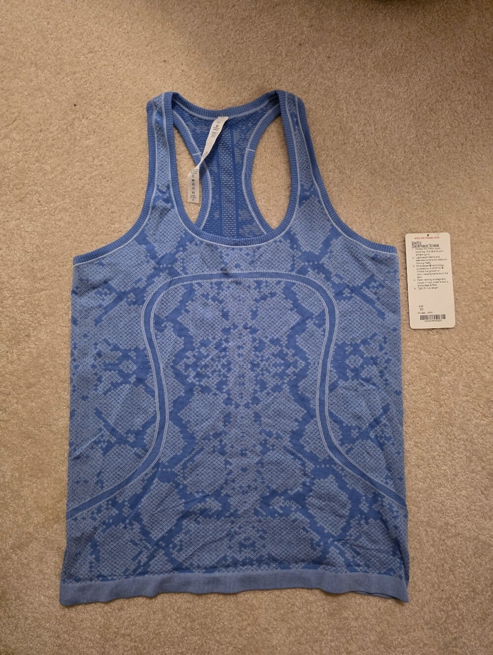 Lululemon Swiftly Orginal Blue Snake-Print Racerback Tank Top NWT 10
